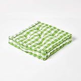 HOMESCAPES Green and White Gingham Floor Cushion Block Check Pattern 100% Cotton Cushion Pad Large 50 x 50 x 10cm Square Outdoor Garden Cushion or Indoor Dining Chair Booster Seat