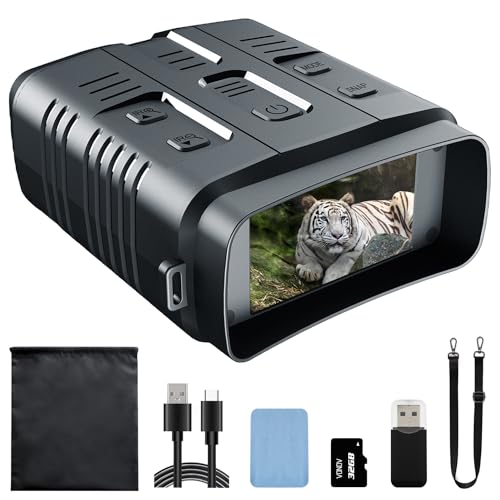 Gafas de visión nocturna 4K, prismáticos de visión nocturna de 3 pulgadas, pantalla grande, compatible con WiFi, puede guardar fotos y videos con tarjeta de memoria de alta velocidad de 32 GB y