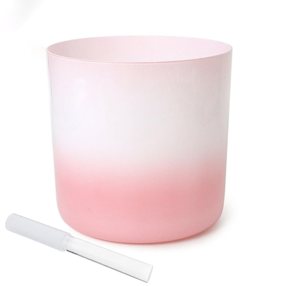 8 Inch Pink White Alchemy Crystal Singing Bowl, Chakra Bowl Sound Bowl, Gift For Yoga Meditation & Sound Healing, With Free Acrylic Striker & O-ring(F Note)