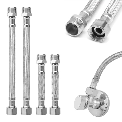 Flexschlauch 3/8, 4 Stück 304 Edelstahl Flexschlauch, Panzerschlauch 3/8 Zoll, Flexibler Schlauch, Wasseranschluss VerläNgerung für Wasserhahn Eckventil In Wc, Bad und KüChe(20cm/10cm)