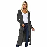 Isaac Liev Women’s Maxi Cardigan – Long Sleeve Open Front Flowy Draped Casual Soft Lightweight Sweater Duster Made in USA 0008 Charcoal XL