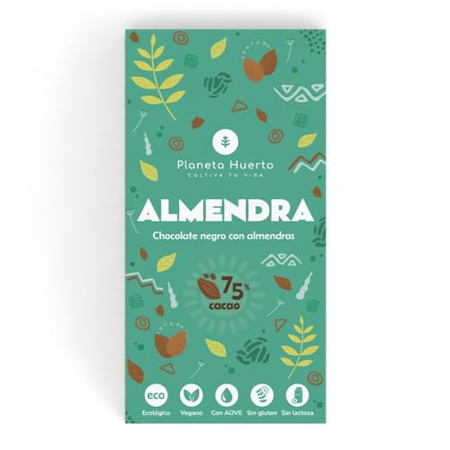PLANETA HUERTO | Tableta de Chocolate Negro 75% con Almendras Enteras - Vegana, Artesanal y Ecológica - 100 g |