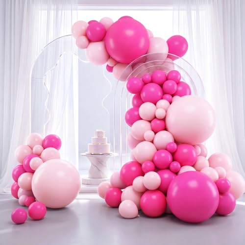 Image of RUBFAC Baby Pink and Hot Pink Balloons 129pcs Different Sizes Pack of 18 12 10 5 Inch, Latex Magenta Pastel Pink Balloon Garland Arch Kit for Birthday Wedding Anniversary Baby Shower Princess Theme