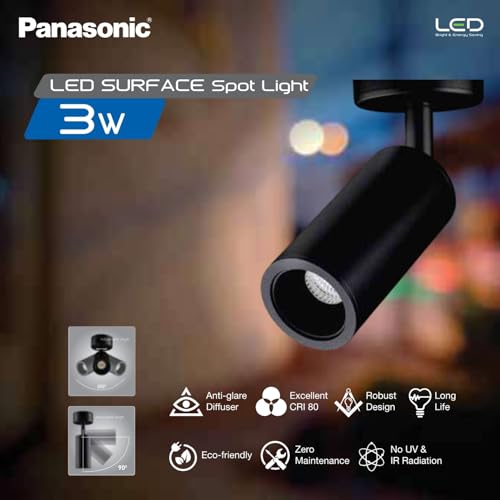 Image of Panasonic 3W LED Surface Spot, 4kV Surge Protection, Surface spot Light for False Ceiling, Photobiologically Safe, COB Spot Downlight for Home, 4000K Natural White Spot Light (Pack 4)
