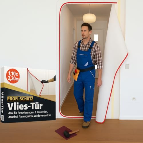 Pangolino Staubschutztür (Vlies) inkl Reißverschluss, Staubschutz, Bautür, 1,10 x 2,20 m u.a. für Renovierungen & Umbauten, aus staubdichtem Polypropylen-Vlies (PP)