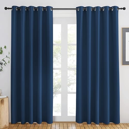 NICETOWN Moroccan Blue Blackout Curtains 84 inch Length, Grommet Top Room Darkening Drapes for Bedroom Living Room, Light Blocking Window Covering for Privacy (W66 x L84 Inch, 1 Panel)