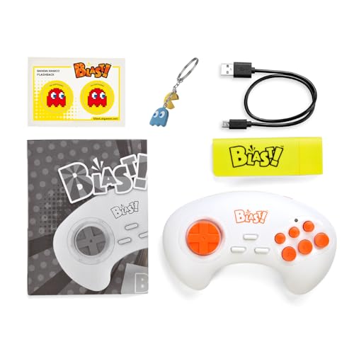 Bandai Namco Flashback Blast! with 8 games, HDMI dongle, and wireless controller for retro gamers.