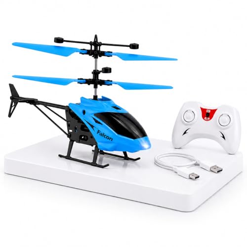 Image of DURAZO Remote Control Plastic Helicopter Toy for Kids | Gravity Sensor Battery Chargable Toy Helicopter | USB Charging Infrared Induction Flight I Pack of 1 (Blue)