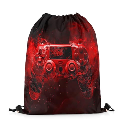 Feelyou Gaming Sports Drawstring Sackpack Gamer Drawstring Backpack for Game Black Red Smokey Drawstring Bags 13