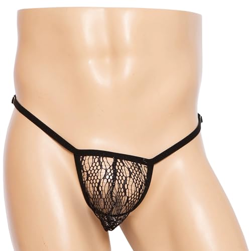 Men's Lace Frilly Sissy Thong Panties Two-Piece Set Sexy Sheer Mesh G-String Bikini Briefs Underwear Skirt Sissy Pouch for Men Black4