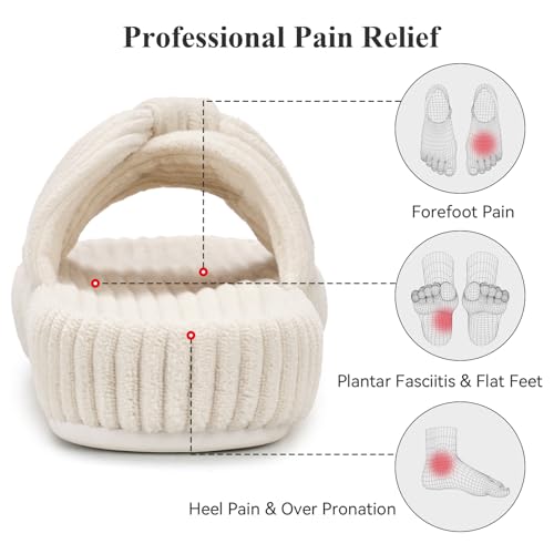 Image of BUNYISCN Slippers for Women Memory Foam Women's Orthopedic Arch Support Open Toe House Bedroom Corduroy Bow Crossbands Slide House Slippers