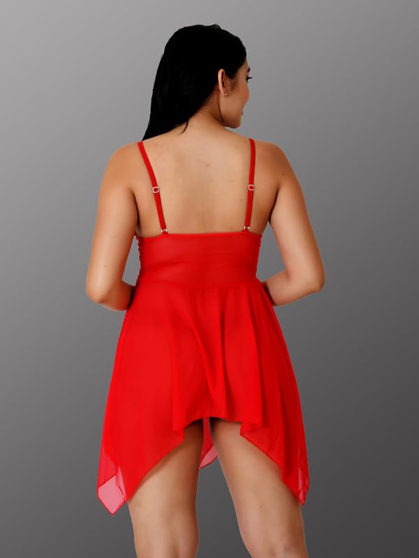 Image of Babydoll Lace Nighty with Adjustable Straps Above Knee V Neck S-3XL