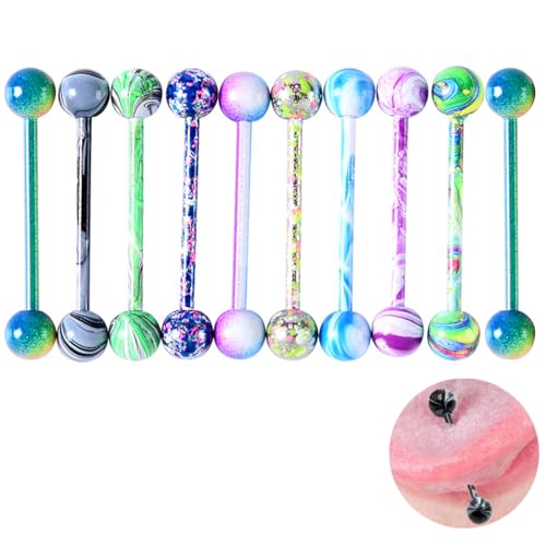QIBZI Lot de 10 piercings de langue en acier inoxydable peints