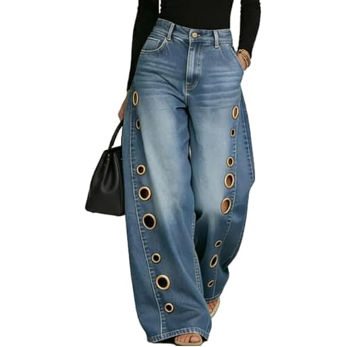 Jean délavé pour femme taille haute large et pantalon baggy creux