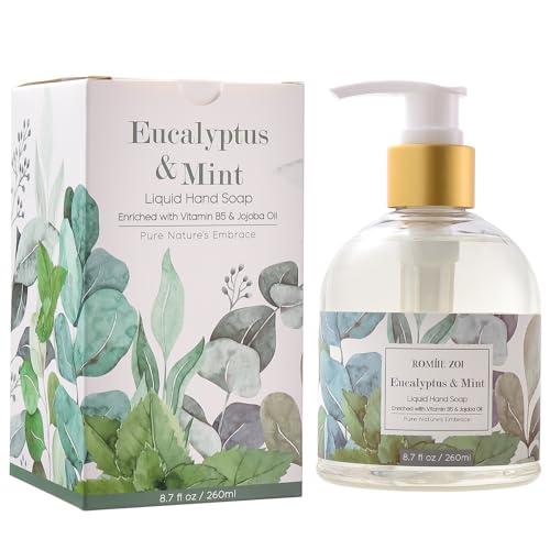 Image of ROMIIE ZOI Liquid Hand Soap, Eucalyptus & Mint, 260ml /8.7 fl.oz | With Gift Box, Gentle cleansing, nourishes skin without drying