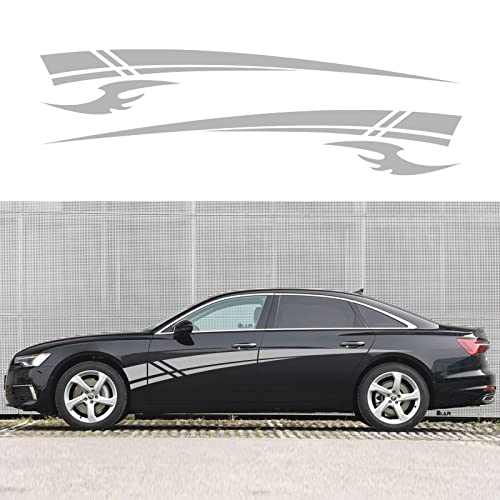 Image of Racing Stripes Car Sticker DIY Styling Decorative Stripes Door Sides Hood Vinyl Decal for Car SUV Truck Waterproof Accessories 106 inchx9.2 (4PCS) (Gray)