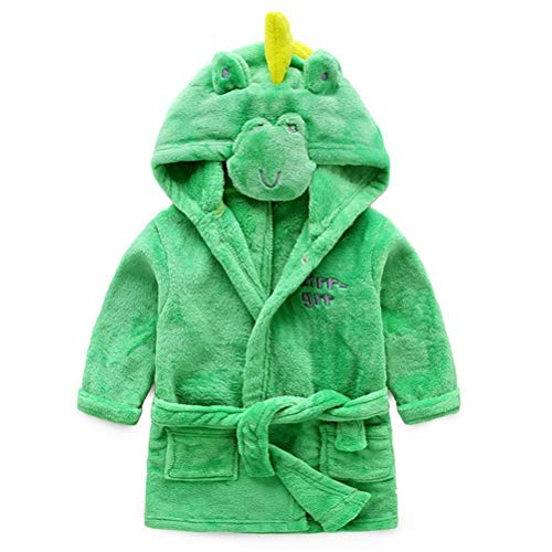 Little Boys Girls Plush Bathrobe Unisex Toddler Kids Robe Pajamas Sleepwear (Green Dinosaur, 4-5T(Height:43.3