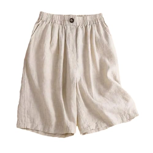 Short de plage lâche style vintage chic en coton et lin