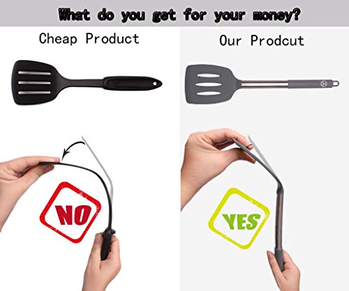 Starchef Silicone Slotted Turner Spatula Heat Resistant Non-Stick Soft Grip, Stainless Steel(Grey) - Image 6