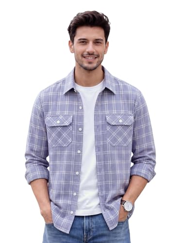 Image of Amazon Brand - INKAST Men's Cotton Blend Button Down Shirt || Long Sleeve Casual Flannel Check Shirt || Soft Breathable Lightweight Collared Shirts with Two Flap Chest Pockets || Stylish Everyday Wear