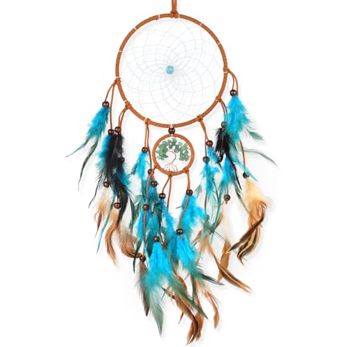 Traumfänger Blau, Dreamcatcher mit Vintage Feder und Perlen, Boho Traumfänger Handgefertigt Dream Catchers für Hochzeit Schlafzimmer Wandbehang Decor Geschenk - 15 x 48 cm