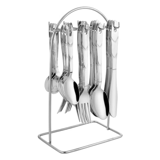 Parage Glory Stainless Steel Cutlery Set- Set of 25 (Contains: 6 Table Spoons, 6 Forks, 6 Tea Spoons, 6 Knives, 1 Stand), Silver