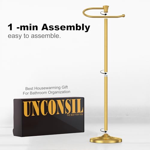 Toilet Paper Holder Free Standing, 25” H Stainless Steel Brass Gold Toilet Paper Stand, Weighted Base Floor Tissue Roll Holder for Bathroom,Toilet Roll Stand by UNCONSIL - Image 7