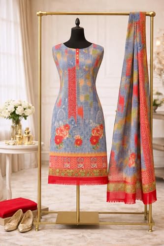Image of Women's Cotton Blend Unstitched Kurti Set for Women | A-Line Style Dress Material | 2-Piece Traditional Ethnic Wear Suit Fabric