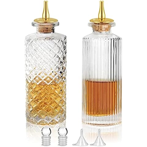 SuproBarware Bitters Bottle Set - 2pcs Set Glass Bitters Bottle, 170ml&140ml, Vantage Glass Dash Bottle for Making Cocktail and Display, Homebar addition Cover