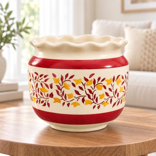 Image of Niyara Ceramic planters pots for Indoor Outdoor Home, Garden Office Decor Balcony Planters Gamla Flower Size Small 6 inches (White and red)