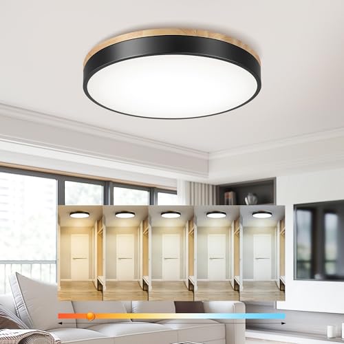 Image of Ken & Ricky 16 inch Modern Flush Mount Ceiling Light,Light Wood and Black,1PK