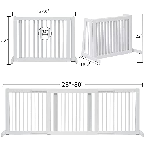 Habutway Freestanding Pet Gates With Adjustable Length 28"-80", Freestanding Dog Gate In Wood, Indoor Safety Gate For Small To Medium Sized Pets, Freestanding Pet Fence For House, White #TOP1