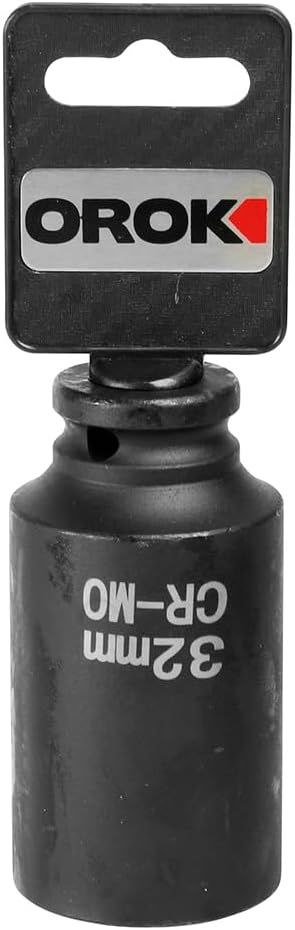 OROK - Metric 1/2 Impact Socket - Diameter: 32 mm - 1/2 Inch Impact Socket Half Long and Extra Thin - Multi-point - Chrome Molybdenum Steel - Durable - Essential Tool for Mechanics