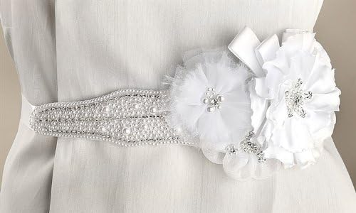 Magnificent Flower and Pearl Wedding Sash - White