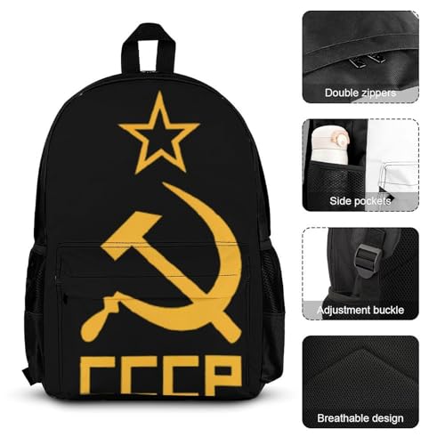 CCCP Russia Soviet Union Backpack 3 Set with Lunch Bag Insulated Shoulder Meal Tote Bags Pencil Case Box Casual Daypack3