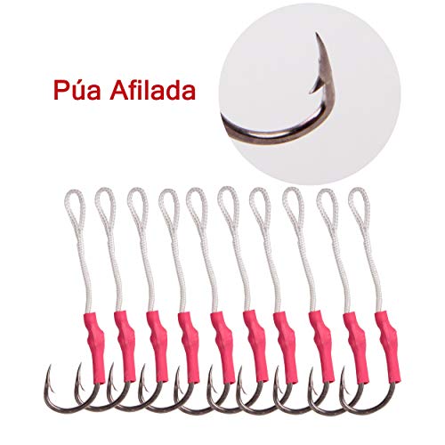 SHADDOCK 106 Stück Angelhilfe Haken Tackle 420 Edelstahl Jigging Assist Angelhaken Kit mit starken PE-Schnur Spaltringen – Bild 4