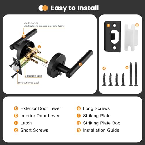 Image of Goldenwarm 1 Pack Black Door Handle Interior, Matte Black Door Lever Privacy Door Handles Keyless, Zinc-Alloy Heavy Duty Door Hardware for Bedroom Bathroom