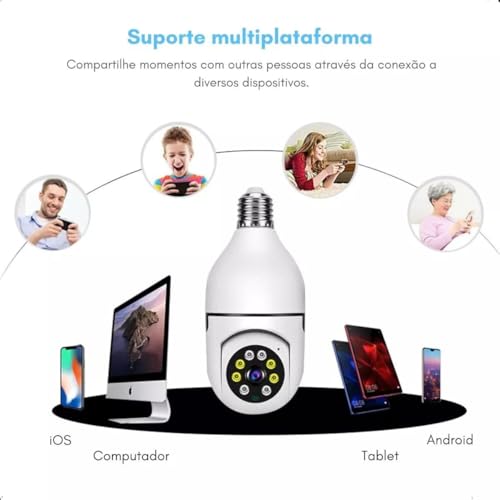 Câmera IP Lâmpada 8177 WiFi Full HD 1080p com Visão Noturna, Yoosee, Bivolt, Detecção de Movimento e