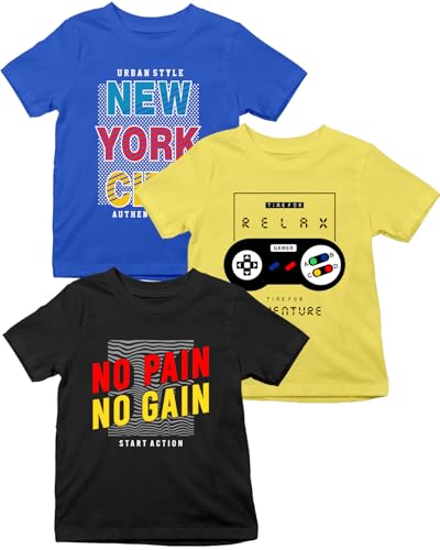 Image of XENOVAURBAN Kids Tshirts Combo of 3 Unisex Printed Round Neck Boys and Girls T-Shirts - P