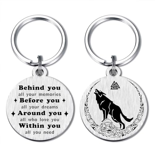 Image of Alotozo Norse Viking Keychain for Men Women - Compass, Tree of Life, Wolf, Odin, Ravens Mythology Gift for Birthday Christmas