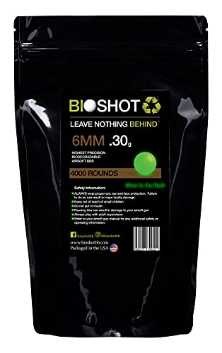 Bioshot Biodegradable Green Tracer Glow In The Dark Airsoft Bbs - .30G Super Slick Polish - Seamless Competition Match Grade For All 6Mm Airsoft Guns And Accessories (4000 Rounds) #TOP25