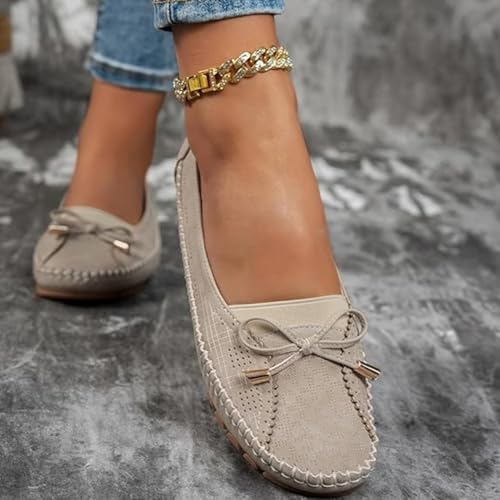 Curvahouse Orthopedic Leather Shoes, Lightweight Anti-Slip Breathable, Ressy Slip-On Bow-Knot Round Toe Flats Loafers3