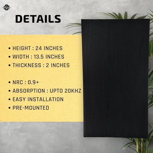 Image of Acoustic Rockwool Sound Absorption Panels 24 inch x 12 inch x 2 inch (Set of 2) | NRC 0.9 Noise Reduction Wall Panels | Rock Wool for Soundproofing Studio, Home & Office (Black)