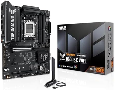 ASUS TUF GAMING B650E-E WIFI AMD AM5 B650 ATX motherboard, 8+2+1 80A DrMOS stage, DDR5, PCIe 5.0 Ready, 3x M.2, Wi-Fi 6E, 2.5 Gb LAN, DisplayPort, HDMI™, USB 20Gbps Type-C®, BIOS FlashBack™, Aura Sync