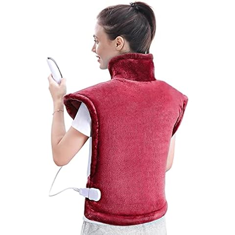 Electric Heating Pad for Back Neck and Shoulders, Fast-Heat Back Warmer Heat Pad with Waist Strap, 5 Heat Levels, 1-2 Hours Auto-Off Timer, Machine Washable Cover