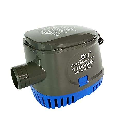 XCH Bilge Pump Water Pump Boat Bilge Pump Automatic Submersible Boat Bilge Water Pump 12V 1100GPH Auto with Float Switch 1-1/8" inch outlet (Grey)