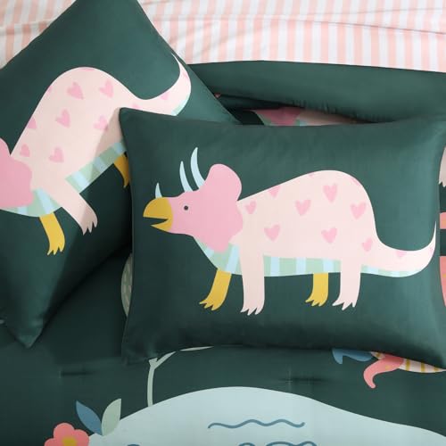 Image of AMBERSPACE Queen Comforter Set for Girls Dinosaur 7 Pieces Bed in a Bag