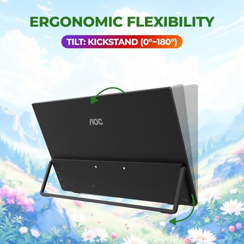 Image of AOC 16 inch Portable Monitor FHD 60Hz USB-C IPS Ultra Slim Kickstand 16T30 | 1920x1080 Computer Monitor, USB-C 3.2, Mini HDMI, Built-in Speakers, Kickstand, Ultra Slim, VESA Mount, Low Blue Light