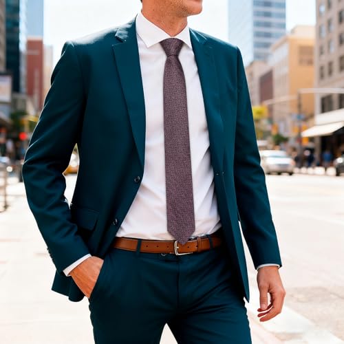 Image of Barry.Wang Skinny Ties for Men Wool Blend Herringbone Necktie with Tie Clip | Tie and Tie Clip Set, Cashmere Wool Stripe, 2.76 x 63 Inches, Extra Long Slim, Wedding Work Party Classic