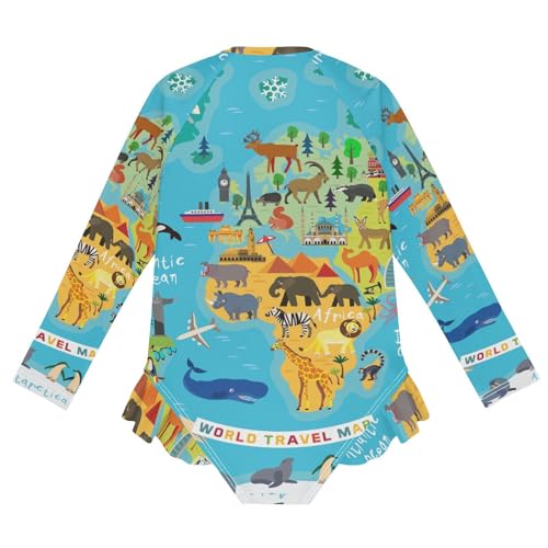 Girls One Piece Swimsuits Long Sleeve Swimsuit Zipper Bathing Suits Animal Map2